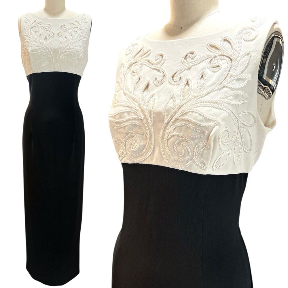 VTG Y2K 90s Jessica McClintock Bridal Minimalist Column Maxi Dress Embroidery S